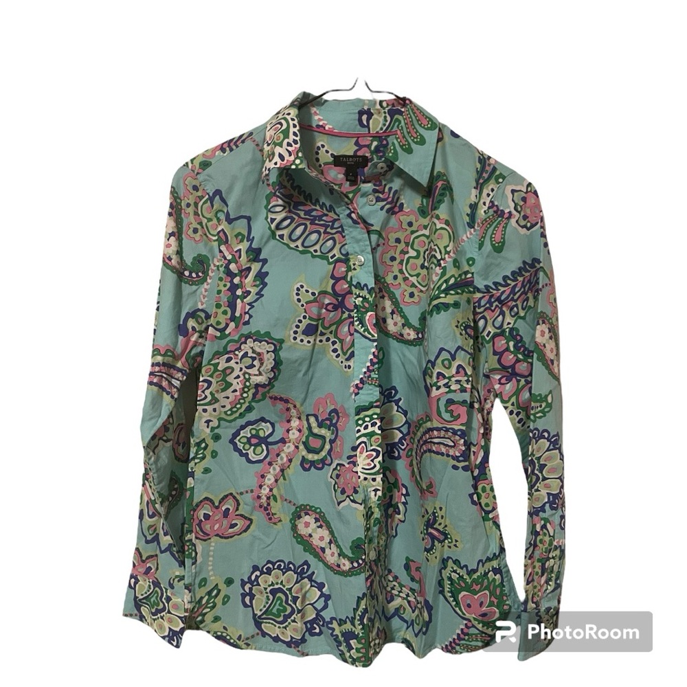 3/$18 Talbots Petite Women’s Paisley Button Front Long Sleeve